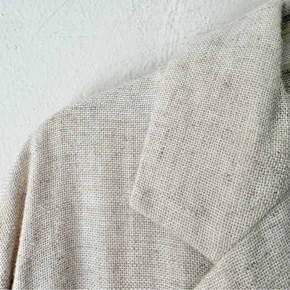 Zara Linen Blend Cream Tan Rustic Oversized Long Blazer Jacket - Picture 4 of 10